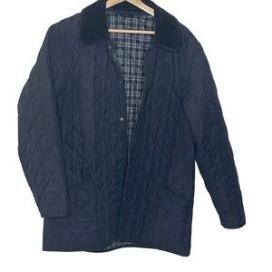Peter Elliot Mens Quilted Jacket Corduroy Collar Plaid Lined‎ Outerwear Black
